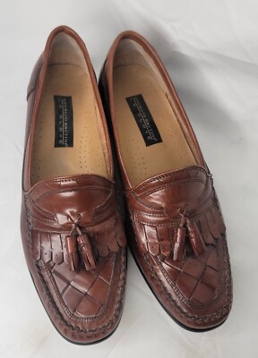 Mens Giorgio Brutini Brown Leather Tassle Loafers Woven Toe  display picture 3