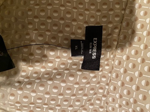Express Men’s Brown And Cream Pattern Dress Shirt Slim 1MX NWT SIZE XXL - Picture 5 of 6