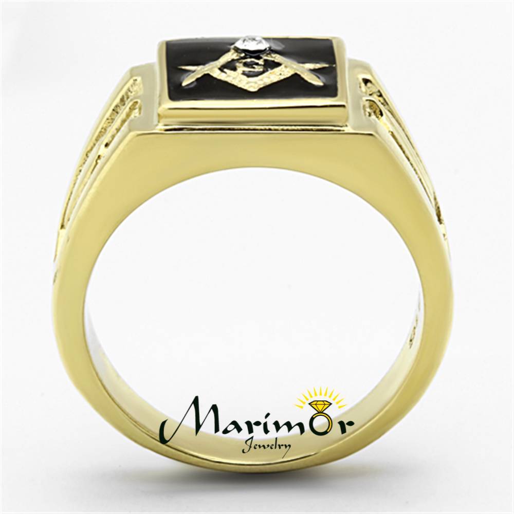 Men's Stainless Steel 14k Gold Crystal Masonic Lodge