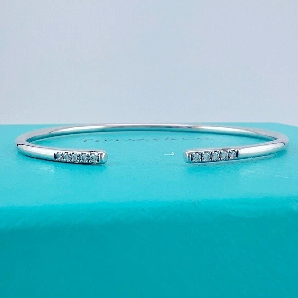Tiffany Co. Metro Diamond Wire Cuff Bracelet in 18k White Gold