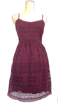 ABERCOMBIE & FITCH Burgundy Crochet Lace Mini Dress Adjustable Straps Smocked S