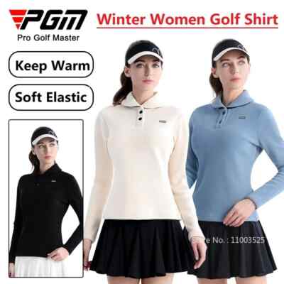 PGM Women's Fleece Golf Tops - Long Sleeve, Warm Pullovers with Polo Collar