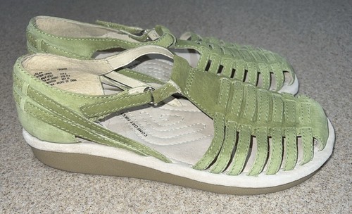 Earth Spirit Leilani Fisherman Sandal 6 Green Suede Leather Closed Toe Strappy - Picture 2 of 9