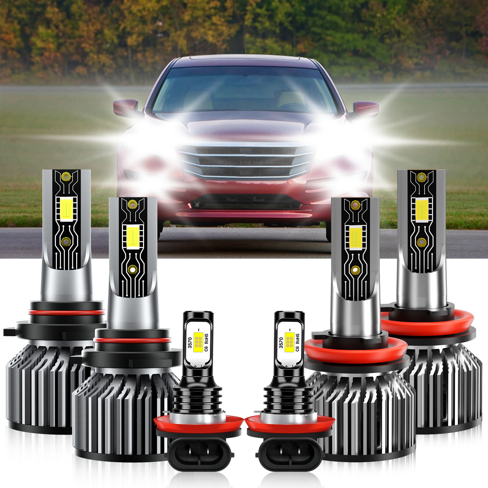 LED Headlight + Fog Light Bulbs Combo 6500K For Honda Accord Crosstour 2010-2011