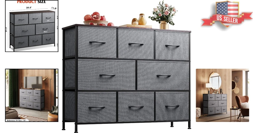 Cómoda de tela multifunción - 8 cajones grandes profundos - Dormitorio, oficina, dormitorio Foto 2 de 4
