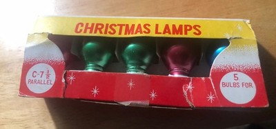 Vintage Pack Of 5 Satin Christmas Lamps In Package Of 5 Green Blue Red