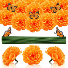 60Pcs Artificial Marigold Flowers, 2 Inch Silk Marigolds Bulk with Stems, Orang