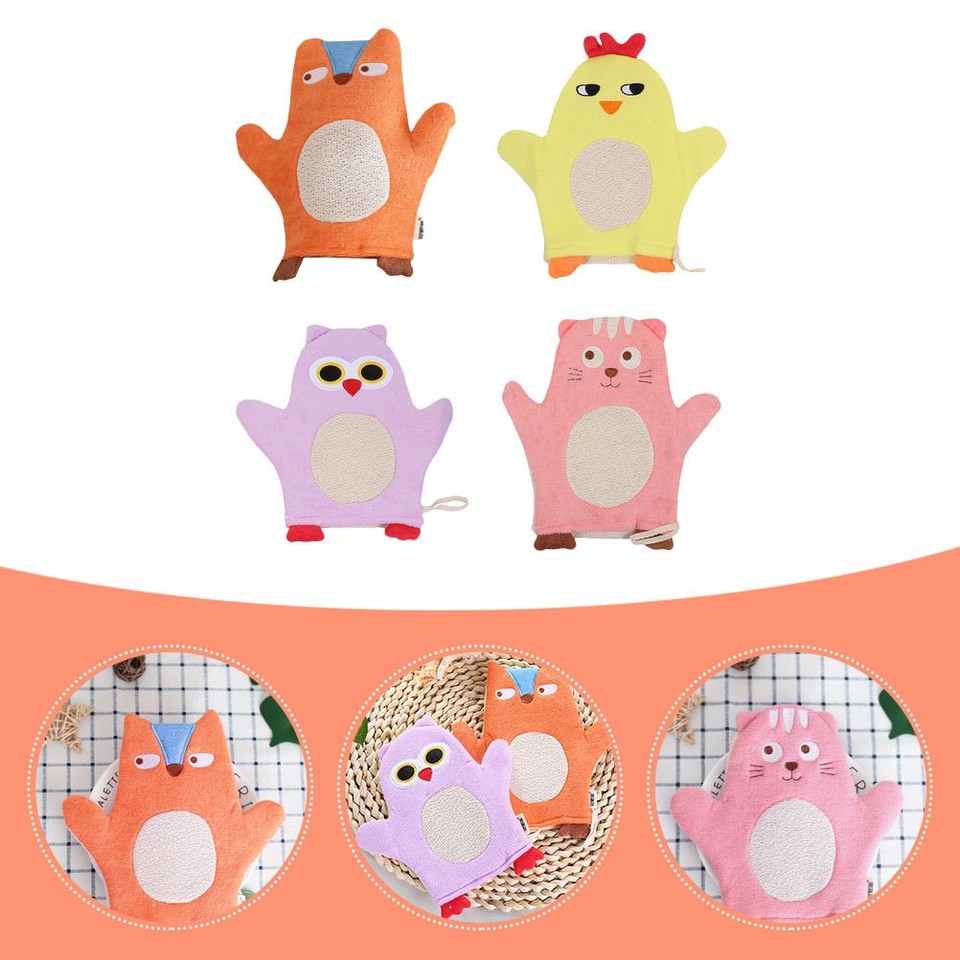 4 Pcs Soft Bath Gloves for Kids Practical Cartoon Hand Towel Body Clean ...