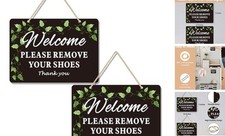 2 Pack Please Remove Your Shoes Front 10x 7 inches Remove Your Shoes Sign Black