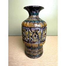 Vintage Italian Studio Pottery Vase – Brutalist Lava Glaze – Made in Italy