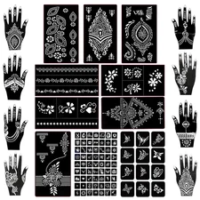 18 Sheets 97PCS Henna Tattoo Stencil Kit, Reusable Mehndi Templates for Indian W
