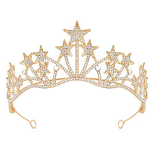 Gold Crown Bridal Headband for Women, Star Tiara Wedding Queen Birthday Princes