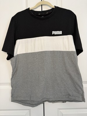 Puma Colorblock Short Sleeve T-Shirt Black White Gray Logo Tee XL