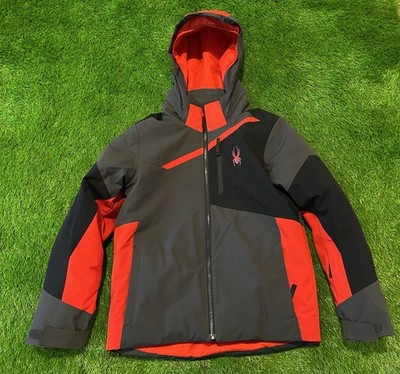 Spyder Ski Snowboard Full Zip Coat Red White Black Hooded Insulated - Size 14