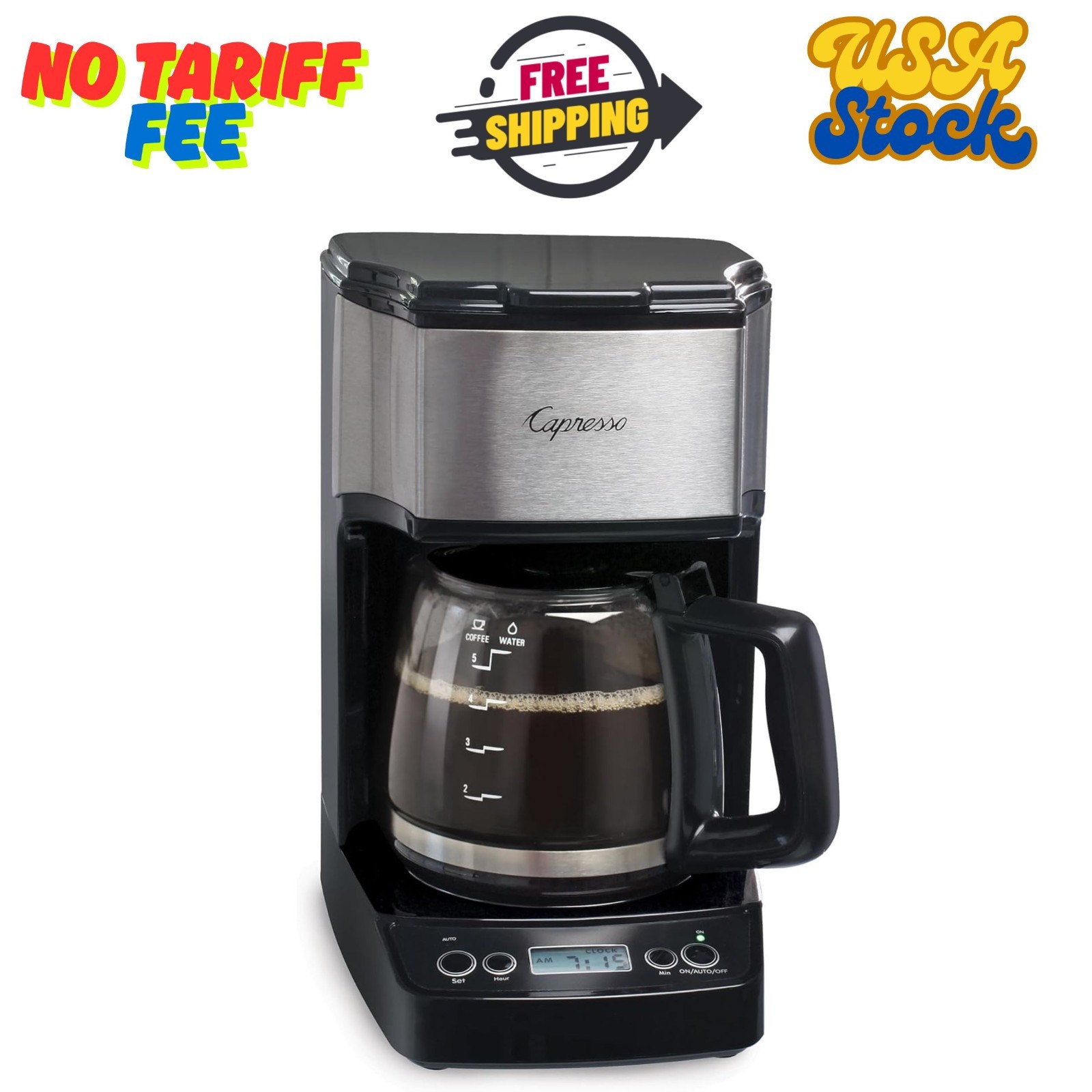 5-Cup Mini Drip Coffee Maker, Black and Stainless Steel