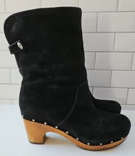 UGG Lynnea Studded Clog Suede Black Boots Fold Over Cuff Mid Calf Size 6