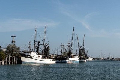 Brownsville Texas 2010s Shrimping Trawlers Moored in Inlet Fishing Boats