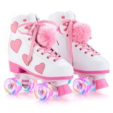 Women's and Girl's Classic Roller Skates with Light up Wheels and Love Heart ...