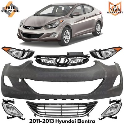 Front Bumper Cover Paintable & Grille Assembly Kit For 2011-2013 Hyundai Elantra