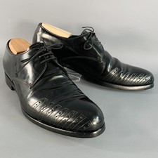 PRADA Size 7 Black Perforated Leather Derby Lace-Up Shoes