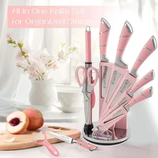 Kitchen Knives Set with Block Sharpener 9Pcs Stainless Steel Knives Sharp Blade