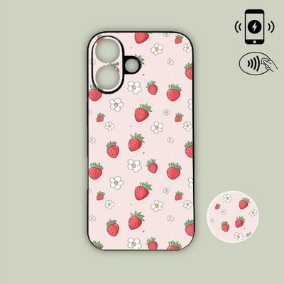Handyhülle Erdbeermuster Blumen rosa süß MagSafe iPhone Samsung Motorola