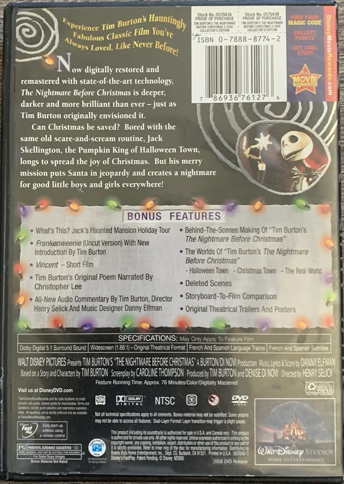 The Nightmare Before Christmas 2-Disc Set Collector’s Edition DVD 2008 VERY GOOD - Image 2 of 4