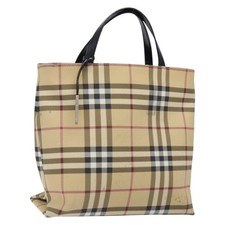 BURBERRY Nova Check Tote Bag PVC Beige Silver Auth gh491
