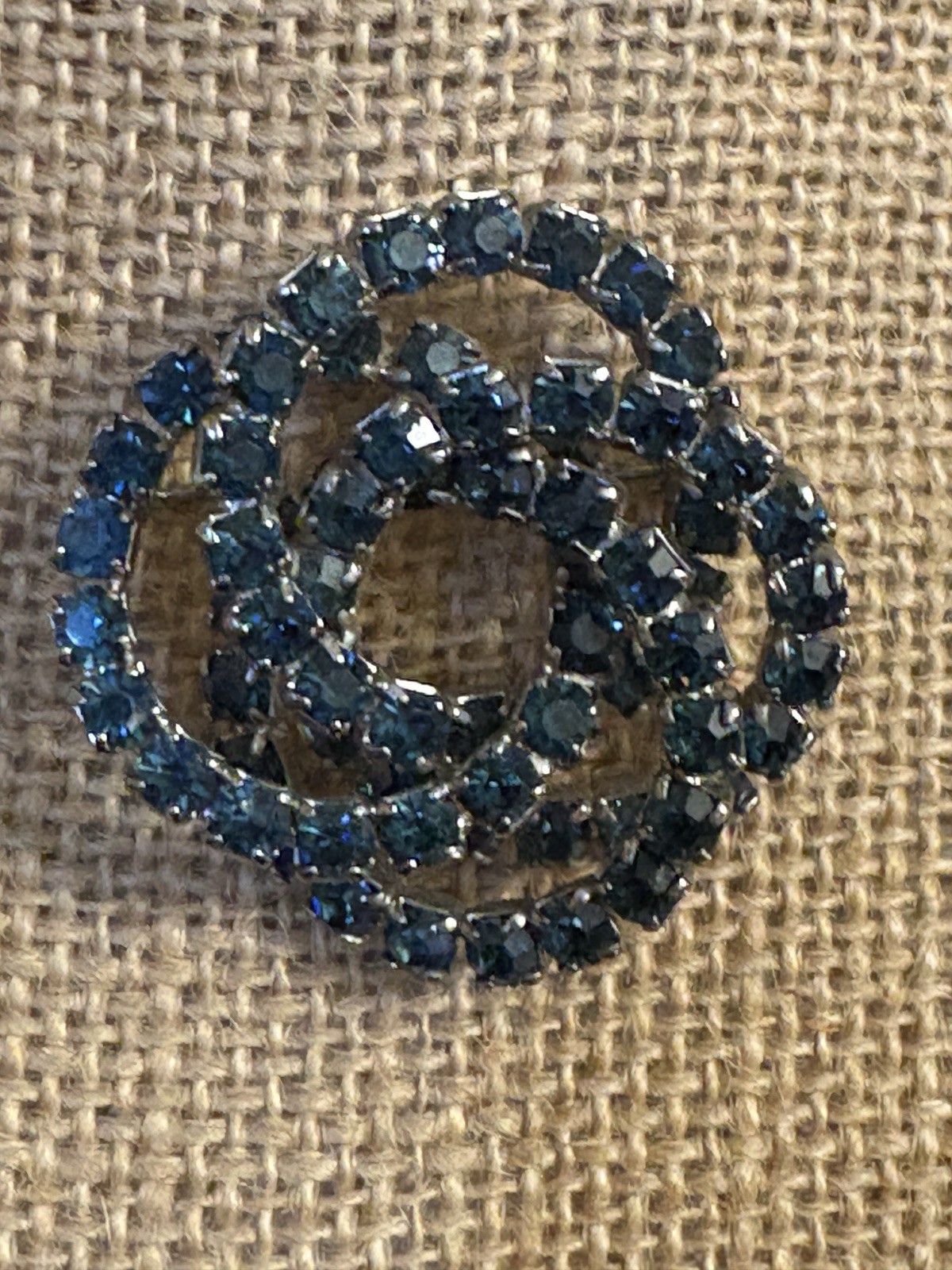Vintage Blue Rhinestone Interlocking Circles Broo… - image 1