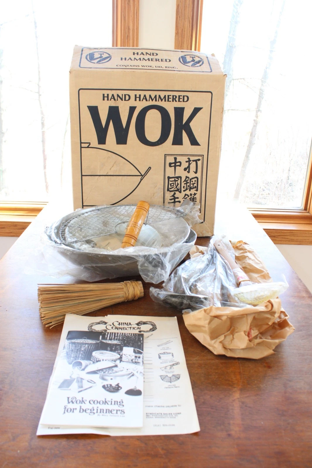 Vtg 1970s Hand Hammered Chinese Wok Set 14.5” w/ Utensil Set Included NOS
Opens in a new window or t