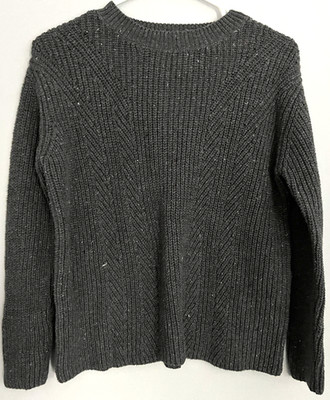 Mango Basics Sweater Womens XS Gray Diagonal Ribbed Knit Crewneck Pullover EUC