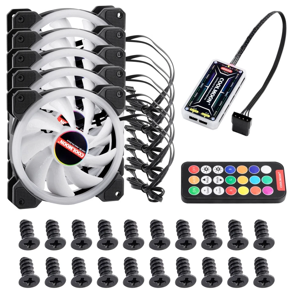 5 Pack Desktop RGB Fans PC 120mm LED Cooling Fans with Remote and Controller UK - Image 3 of 4