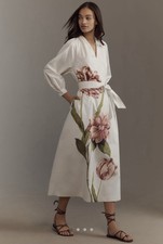 By Anthropologie Belted V-Neck Midi Dress XL