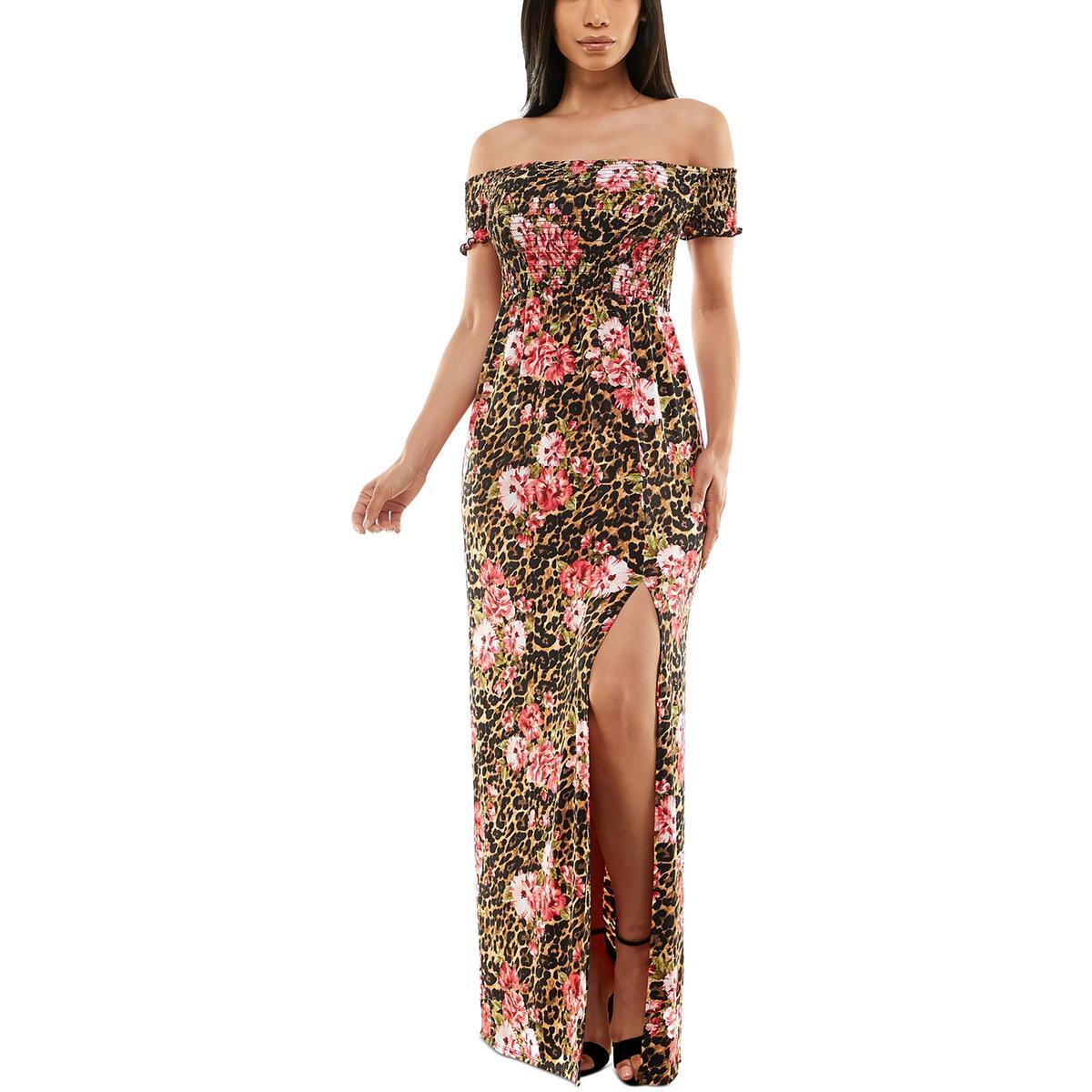 Женское коричневое трикотажное платье макси с открытыми плечами Bebe, S BHFO 9376