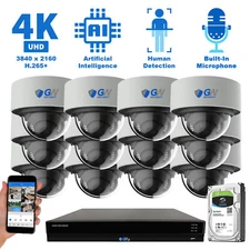 16 Channel NVR 12 4K PoE IP Color Night Vision Microphone Security Camera System