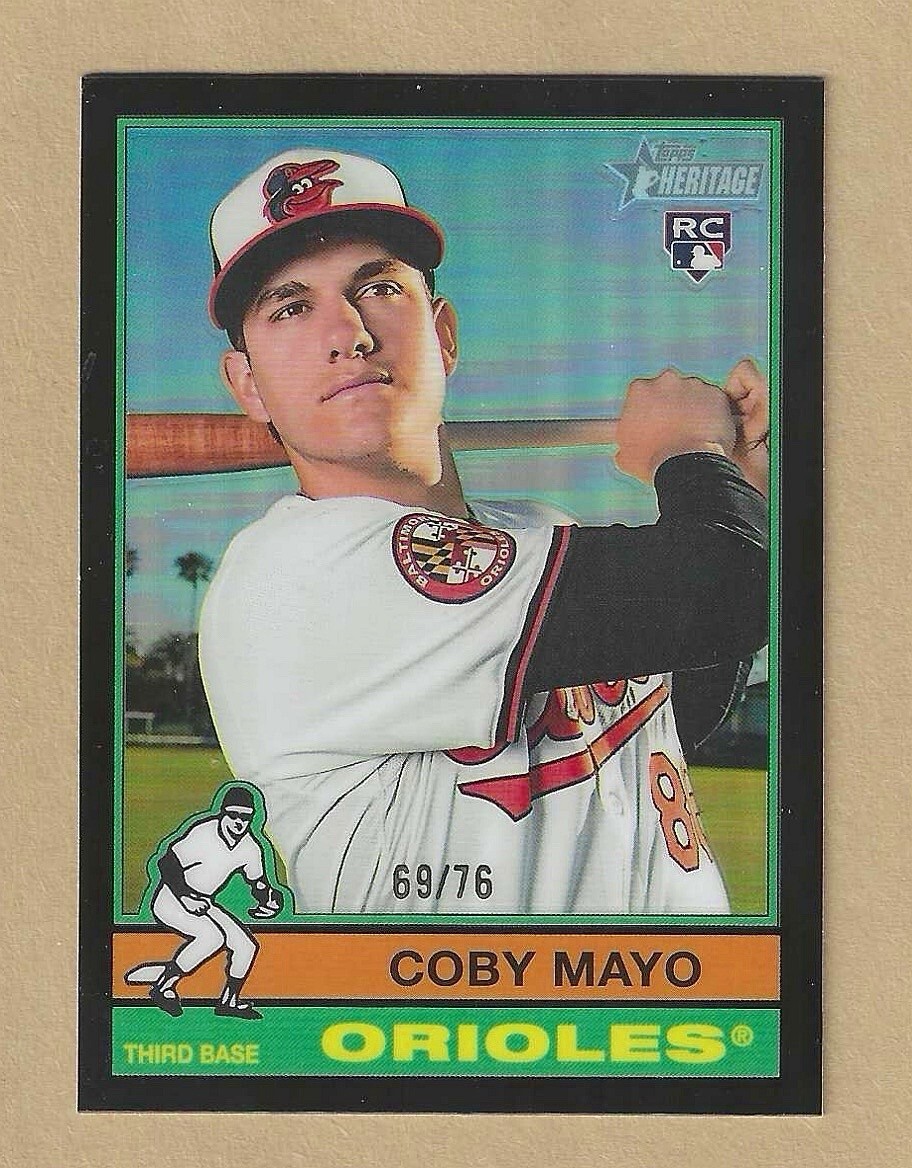 2025 Topps Heritage COBY MAYO #340 Black Chrome Refractor #'d 69/76 Orioles RC