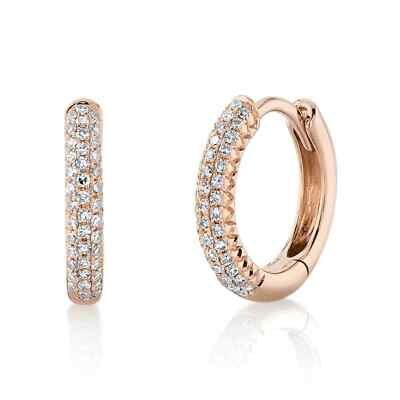 14K Rotgold Diamant Huggie Ohrringe Natur Pave Set 0,20 ct Rundschliff