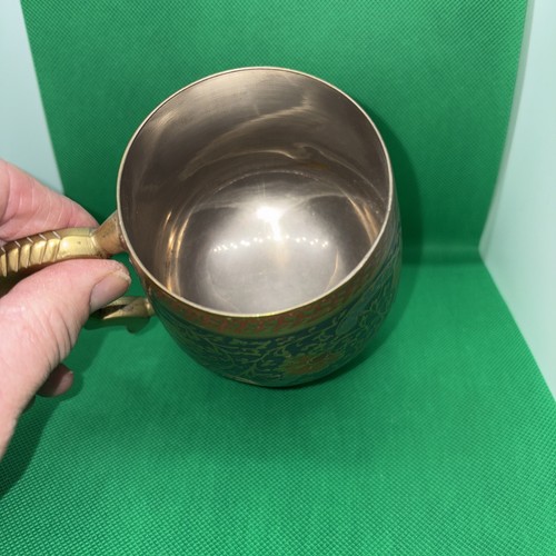 Coffee Mug Tea Mug Hand Painted Heavy Brass 11cm Vintage Rare - Picture 5 of 7