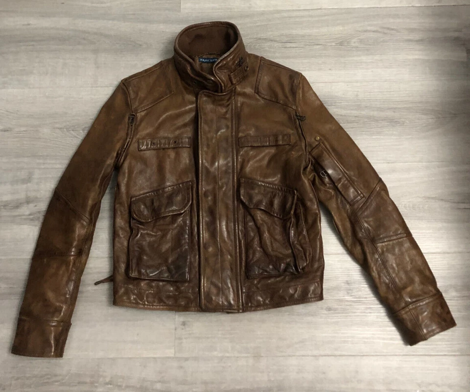 Ralph Lauren Blue Label Leather Biker Jacket - Brown - Size Small - Image 3 of 4