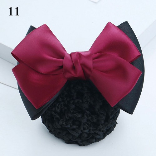Women Satin Bow Barrette Double Bowknot Hair Net Hair Bun Barrette Hair Clip▱ - Picture 54 of 109