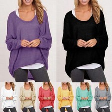 Womens Sweater Jumper Ladies Casual Tops Batwing Sleeve Oversized Baggy Blouse