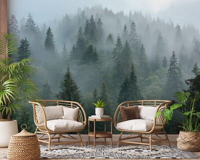 Fototapete Wald Nebel Natur Berge Wohnzimmer VLIES TAPETE XXL + KLEISTER 325