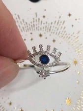 4190 Unwritten Fine silver plated CZ evil eye protection ring sz 9