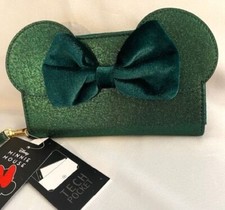 Disney's Minnie Mouse Shimmering Green Ears  Bow Tech Wallet with Strap NWT