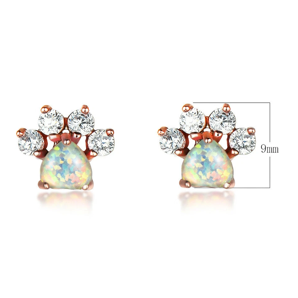 Pendientes de gancho enchapados en oro rosa gemas de topacio blanco ópalo de fuego blanco garra de gato Foto 4 de 4