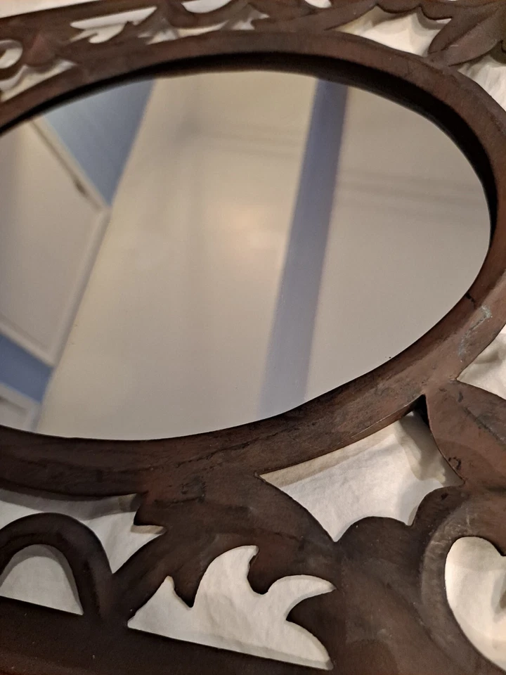VTG Rustic Frame Oval Mirror(11.5x14.5 In Frame) See Scratch - Image 3 of 4
