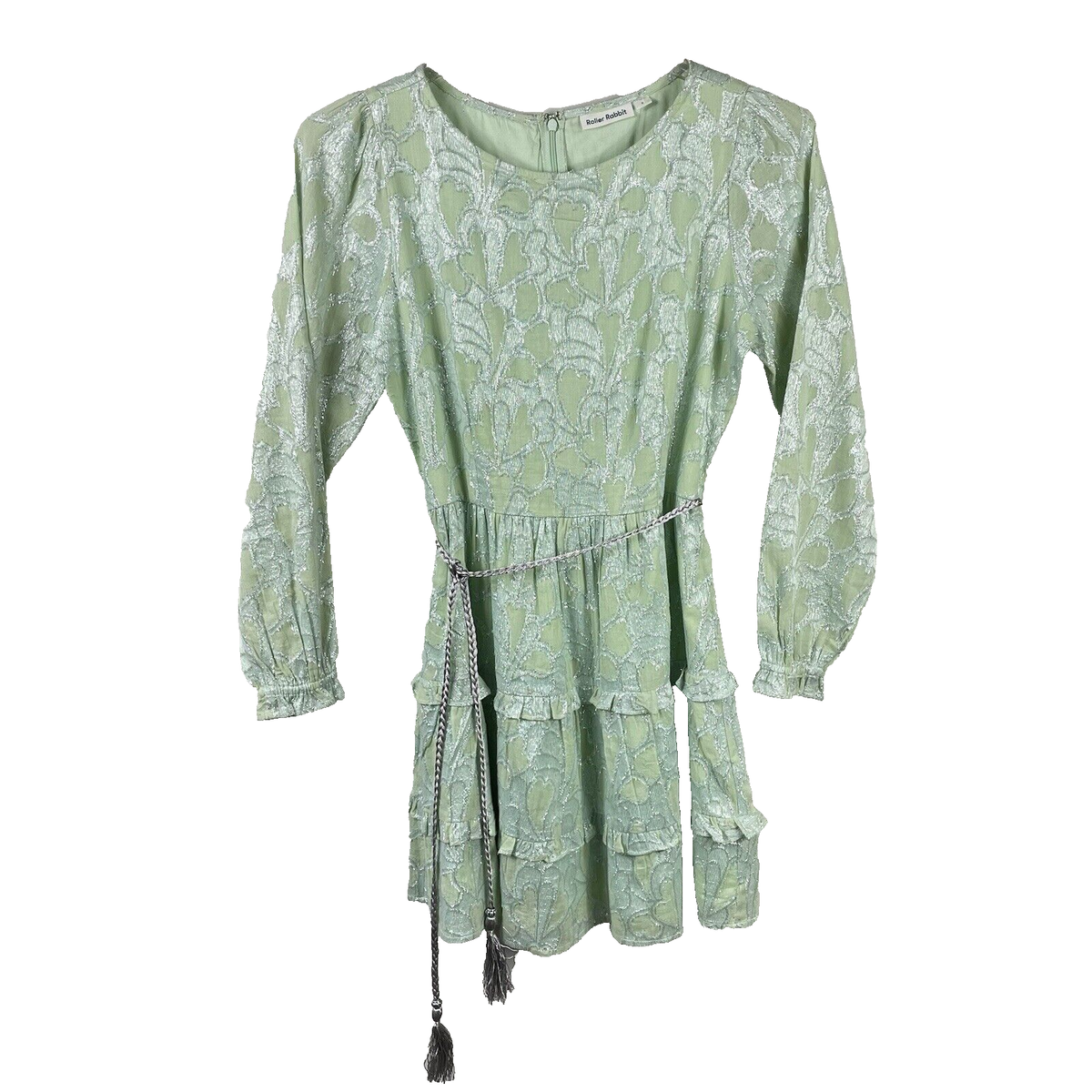 Roller Rabbit Clermont Nori Dress Size Small Mint Green Silver Shimmer  Tiered | eBay