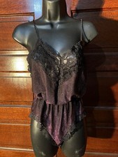 Vintage Chic Lingerie Size Small Pink Acetate Bodysuit Romper Teddy USA Shiny