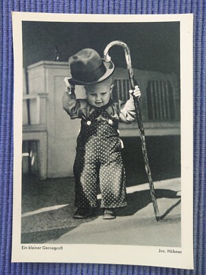 old postcard postcard a little big child melon hat J. Hübner