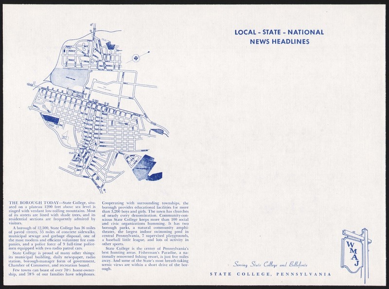 Vintage placemat WMAJ radio station State College Pennsylvania State University